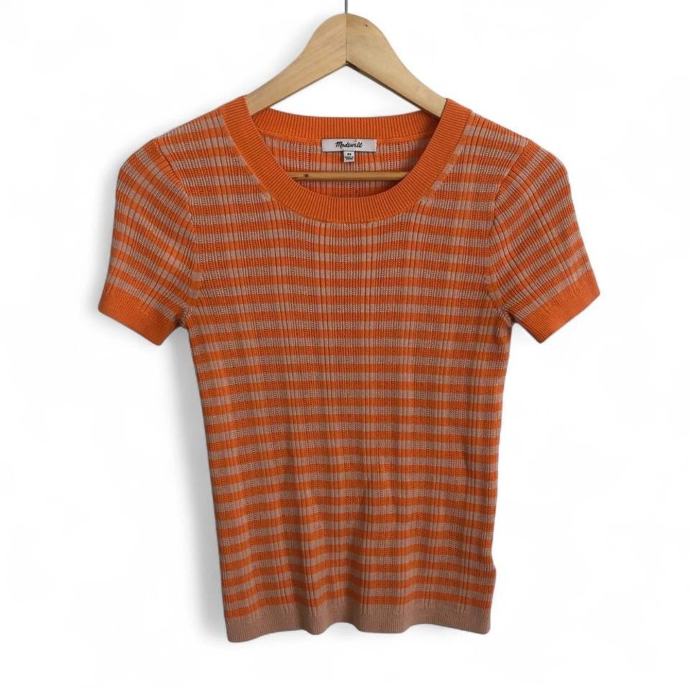Madewell Vibrant Orange and Cream Striped Sweater Tee